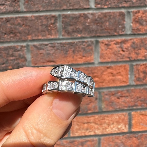 Snake Serpenti Viper Silver Crystal Ring - Picture 14 of 17